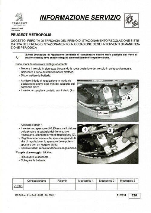 Guida taratura freno stazionamento Peugeot Metropolis b