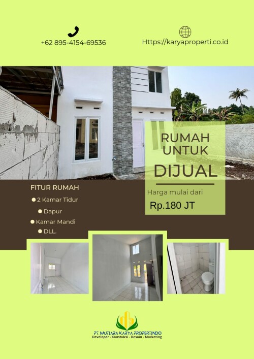 Rumah Mewah Minimalis Dijual!

Temukan rumah impian Anda dengan desain minimalis yang modern dan elegan. Rumah ini menawarkan kenyamanan dan fungsionalitas dengan berbagai fitur yang pasti akan memikat hati Anda.

Fasilitas Rumah:

2 Kamar Tidur: Nyaman dan luas untuk istirahat yang berkualitas.
1 Kamar Mandi: Bersih dan terawat dengan desain yang stylish.
Dapur: Ruang memasak yang fungsional dengan tata letak yang efisien.
Ruang Tamu: Area terbuka yang ideal untuk berkumpul bersama keluarga dan teman.
Halaman: Ruang terbuka yang sempurna untuk aktivitas luar ruangan dan bersantai.
Rumah ini tidak hanya menawarkan fasilitas yang lengkap, tetapi juga terletak di lingkungan yang tenang dan strategis. Dapatkan kesempatan untuk memiliki rumah mewah minimalis ini dan nikmati kualitas hidup yang lebih baik!

Untuk informasi lebih lanjut dan jadwalkan kunjungan, hubungi kami di:
📞 0895-4154-69536

Kunjungi juga situs web kami di Karya Propert.co.id  untuk detail lebih lanjut dan penawaran menarik lainnya.

Jangan lewatkan kesempatan ini! Rumah impian Anda menanti!