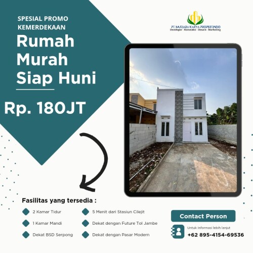 Nikmati desain rumah minimalis yang memukau dengan fasilitas lengkap. Rumah ini menawarkan kenyamanan dan gaya hidup yang Anda idamkan."

2 Kamar Tidur: Luas dan nyaman.
1 Kamar Mandi: Stylish dan terawat.
Dapur: Fungsional dan modern.
Ruang Tamu: Terbuka dan ideal.
Halaman: Ruang hijau untuk relaksasi.
Kelebihan-kelebihan:

✅ TANPA BI CHECKING DAN COCOK UNTUK SEMUA USIA
✅ FREE BIAYA-BIAYA BPHTB, NOTARIS
✅ FREE LISTRIK 1300
✅ Cashback hingga 10 juta🤩
✅ DAN HADIAH-HADIAH MENARIK
Hubungi 📞 0895-4154-69536
Kunjungi Karya Propert.co.id