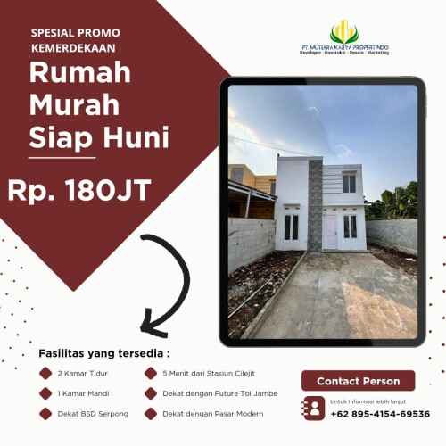 Nikmati desain rumah minimalis yang memukau dengan fasilitas lengkap. Rumah ini menawarkan kenyamanan dan gaya hidup yang Anda idamkan."

2 Kamar Tidur: Luas dan nyaman.
1 Kamar Mandi: Stylish dan terawat.
Dapur: Fungsional dan modern.
Ruang Tamu: Terbuka dan ideal.
Halaman: Ruang hijau untuk relaksasi.
Kelebihan-kelebihan:

✅ TANPA BI CHECKING DAN COCOK UNTUK SEMUA USIA
✅ FREE BIAYA-BIAYA BPHTB, NOTARIS
✅ FREE LISTRIK 1300
✅ Cashback hingga 10 juta🤩
✅ DAN HADIAH-HADIAH MENARIK
Hubungi 📞 0895-4154-69536
Kunjungi Karya Propert.co.id