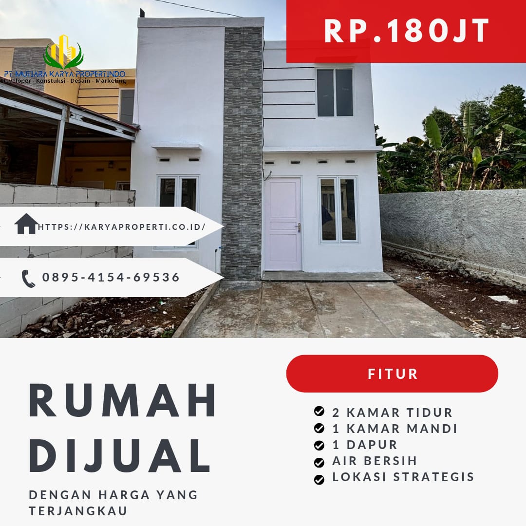 Rumah mewah minimalis ini menawarkan desain elegan dengan ruang terbuka luas, cocok untuk gaya hidup modern dan nyaman.

2 kamar tidur yang nyaman
1 kamar mandi yang stylish
Halaman hijau untuk bersantai
Ruang tamu yang luas
Garasi yang mampu menampung satu mobil
Kelebihan:
✅ TANPA BI CHECKING DAN COCOK UNTUK SEMUA USIA
✅ FREE BIAYA-BIAYA BPHTB, NOTARIS
✅ FREE LISTRIK 1300
✅ Cashback hingga 10 juta🤩
✅ DAN HADIAH-HADIAH MENARIK

Informasi:
Hubungi 📞 0895-4154-69536
Kunjungi  KaryaPropert.co.id