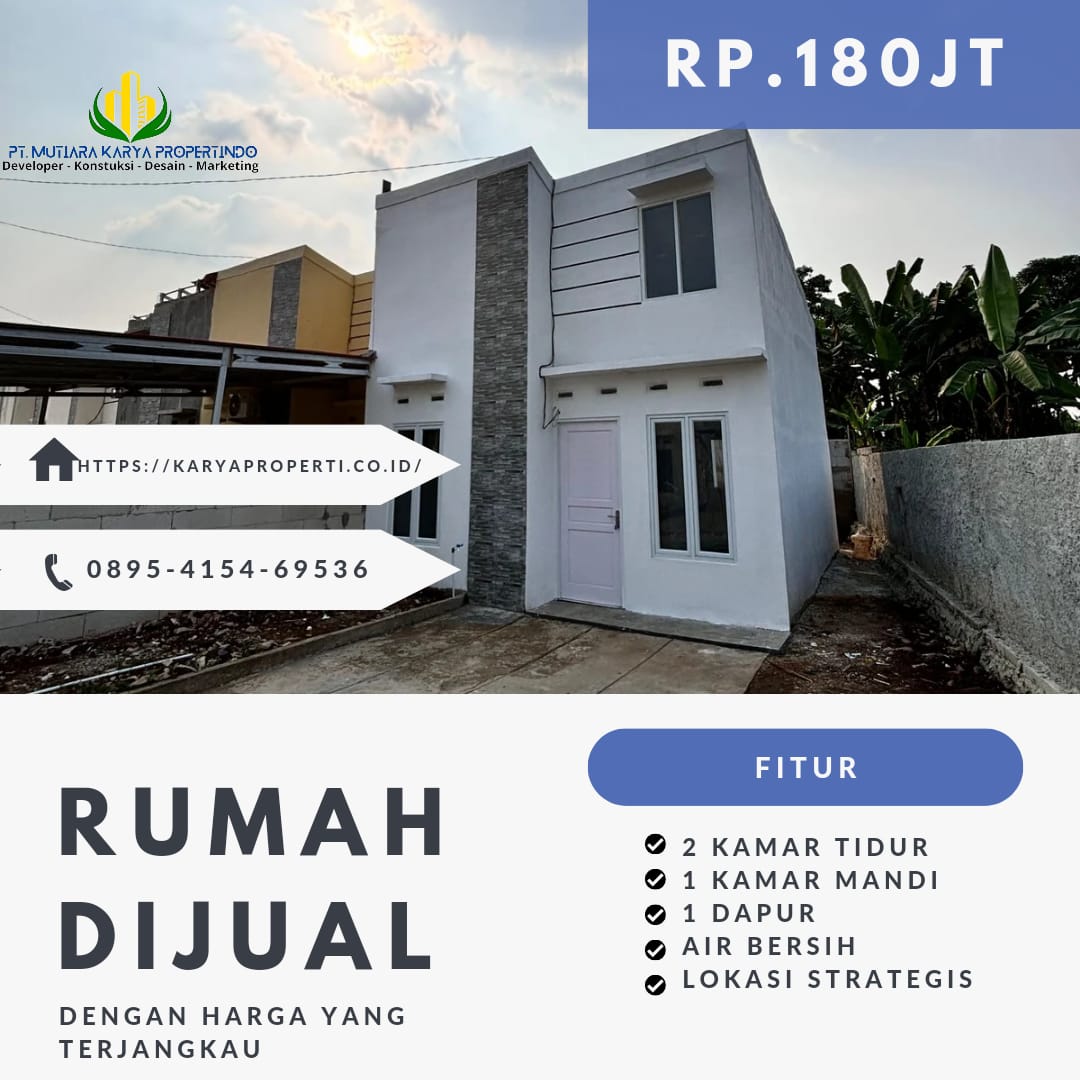 Rumah mewah minimalis ini menawarkan desain elegan dengan ruang terbuka luas, cocok untuk gaya hidup modern dan nyaman.

2 kamar tidur yang nyaman
1 kamar mandi yang stylish
Halaman hijau untuk bersantai
Ruang tamu yang luas
Garasi yang mampu menampung satu mobil
Kelebihan:
✅ TANPA BI CHECKING DAN COCOK UNTUK SEMUA USIA
✅ FREE BIAYA-BIAYA BPHTB, NOTARIS
✅ FREE LISTRIK 1300
✅ Cashback hingga 10 juta🤩
✅ DAN HADIAH-HADIAH MENARIK

Informasi:
Hubungi 📞 0895-4154-69536
Kunjungi  KaryaPropert.co.id