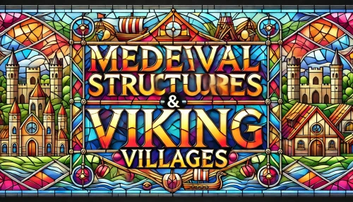 DALLE-2024-07-10-18.59.21---A-detailed-banner-with-a-3D-stained-glass-effect-showcasing-the-text-MEDIEVAL-STRUCTURES--VIKING-VILLAGES-centered-in-the-middle.-The-letters-shou.webp