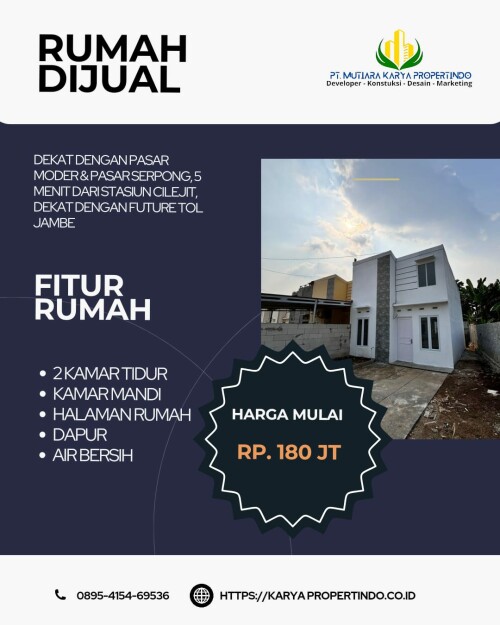 Kenyamanan Modern: Temukan surga pribadi Anda di rumah mewah minimalis ini, di mana desain kontemporer bertemu kenyamanan tanpa batas. Setiap sudut dirancang untuk meningkatkan kualitas hidup Anda.Garasi yang mampu menampung satu mobil
Kelebihan:
✅ TANPA BI CHECKING DAN COCOK UNTUK SEMUA USIA
✅ FREE BIAYA-BIAYA BPHTB, NOTARIS
✅ FREE LISTRIK 1300
✅ Cashback hingga 10 juta🤩
✅ DAN HADIAH-HADIAH MENARIK

Informasi:
Hubungi 📞 0895-4154-69536
Kunjungi  KaryaPropert.co.id