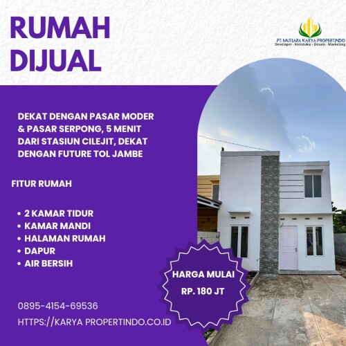 Kenyamanan Modern: Temukan surga pribadi Anda di rumah mewah minimalis ini, di mana desain kontemporer bertemu kenyamanan tanpa batas. Setiap sudut dirancang untuk meningkatkan kualitas hidup Anda.Garasi yang mampu menampung satu mobil
Kelebihan:
✅ TANPA BI CHECKING DAN COCOK UNTUK SEMUA USIA
✅ FREE BIAYA-BIAYA BPHTB, NOTARIS
✅ FREE LISTRIK 1300
✅ Cashback hingga 10 juta🤩
✅ DAN HADIAH-HADIAH MENARIK

Informasi:
Hubungi 📞 0895-4154-69536
Kunjungi  KaryaPropert.co.id