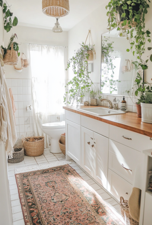 carlooo5441_A_boho_bathroom_with_white_cabinets_wood_countert_621f2ae7-517e-431a-b3cf-674349acbac6_1.png