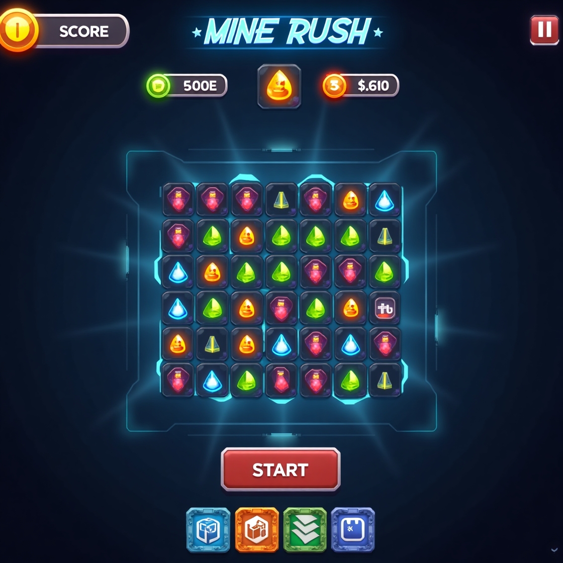 Flux Dev A modern and sleek 2D mobile game interface for a Min 3